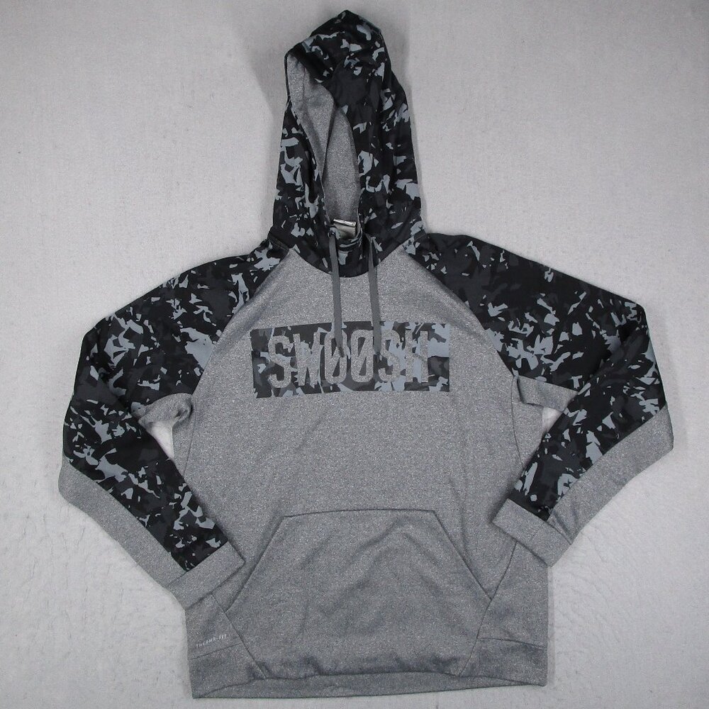 Nike Therma Fit Hoodie Men's Large Gray Camo SWOOSH center logo pullover